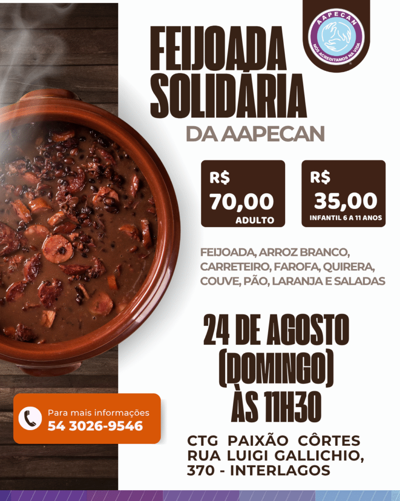 Aapecan promove 17ª Feijoada Solidária em Caxias do Sul